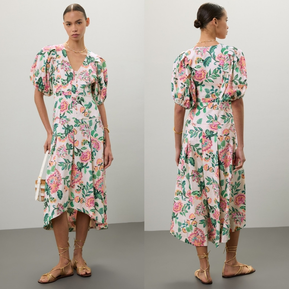 Misa Jamila Malika Paisley Floral Linen Dress S Wedding Party Vacation Feminine